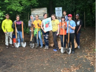 Crosswicks benefited from a day of work contributed by students and teachers from Abington Senior High School during their “Service Learning Day” last May. The students established the “McClurkin Glade” at the Pembroke Road entrance to the Sanctuary using native plants purchased through generous donation made in memory of Kenneth McClurkin, the “Crosswicks Angel.”